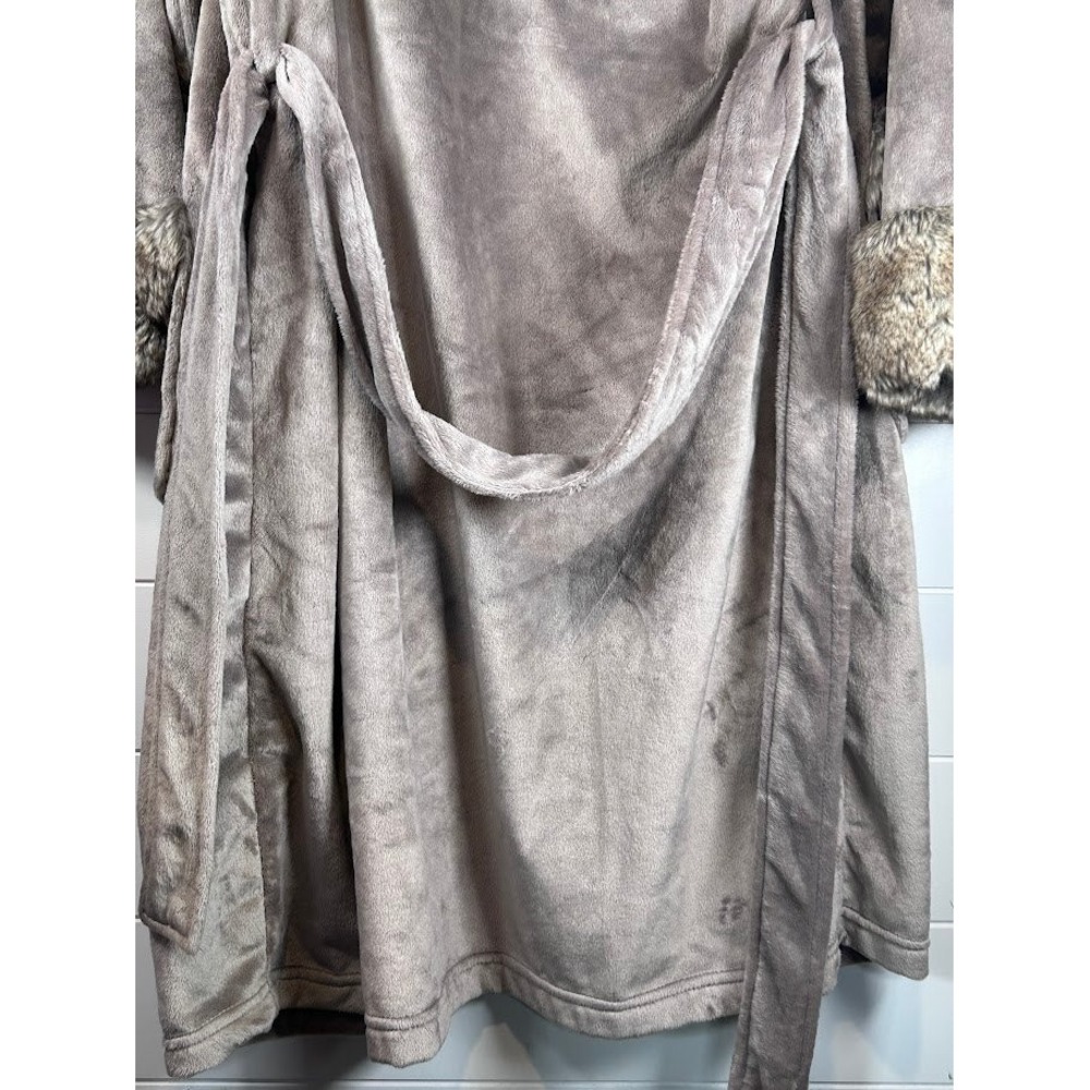 Pottery‎ Barn Hooded Faux Fur Trim Plush Robe Spa Bath Lounge Small - Picture 8 of 12